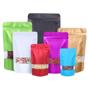 stand up pouch with window for snack food, for nuts, for powder packing