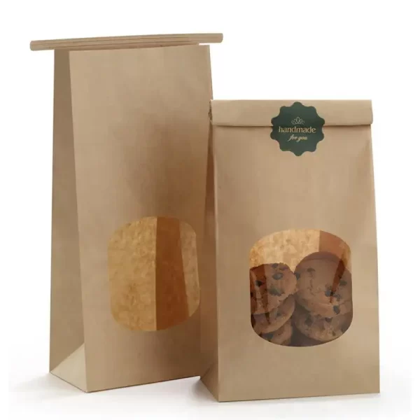 kraft paper bag with clear window for snacks, cookies, street food, bread